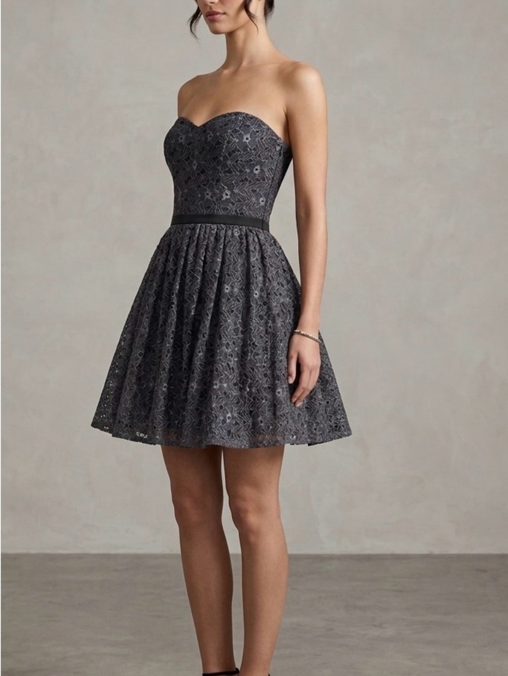 Superdry Charcoal Gray Strapless Lace Fit-and-Flare Dress